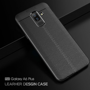Луксозен силиконов гръб ТПУ кожа дизайн за Samsung Galaxy A6 Plus 2018 A605F черен